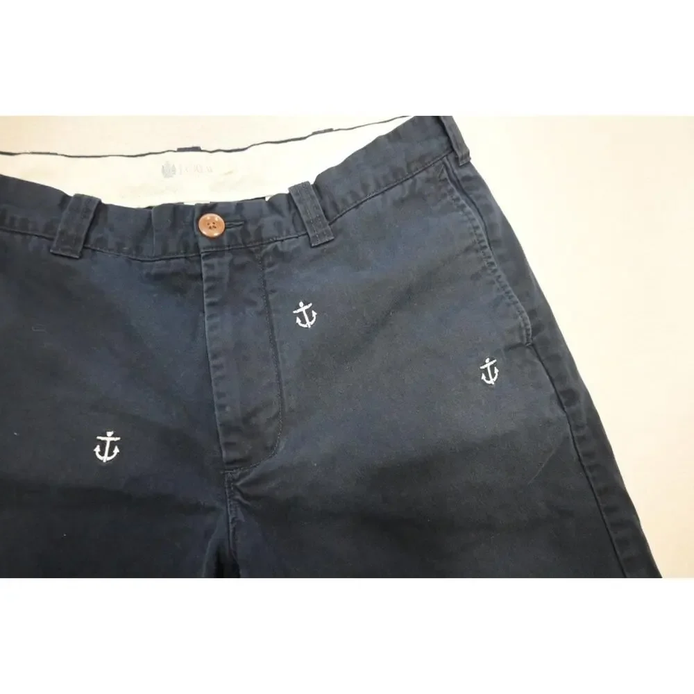 J Crew Khaki Chino Shorts Navy Sailing Anchor Casual Flat 10.5